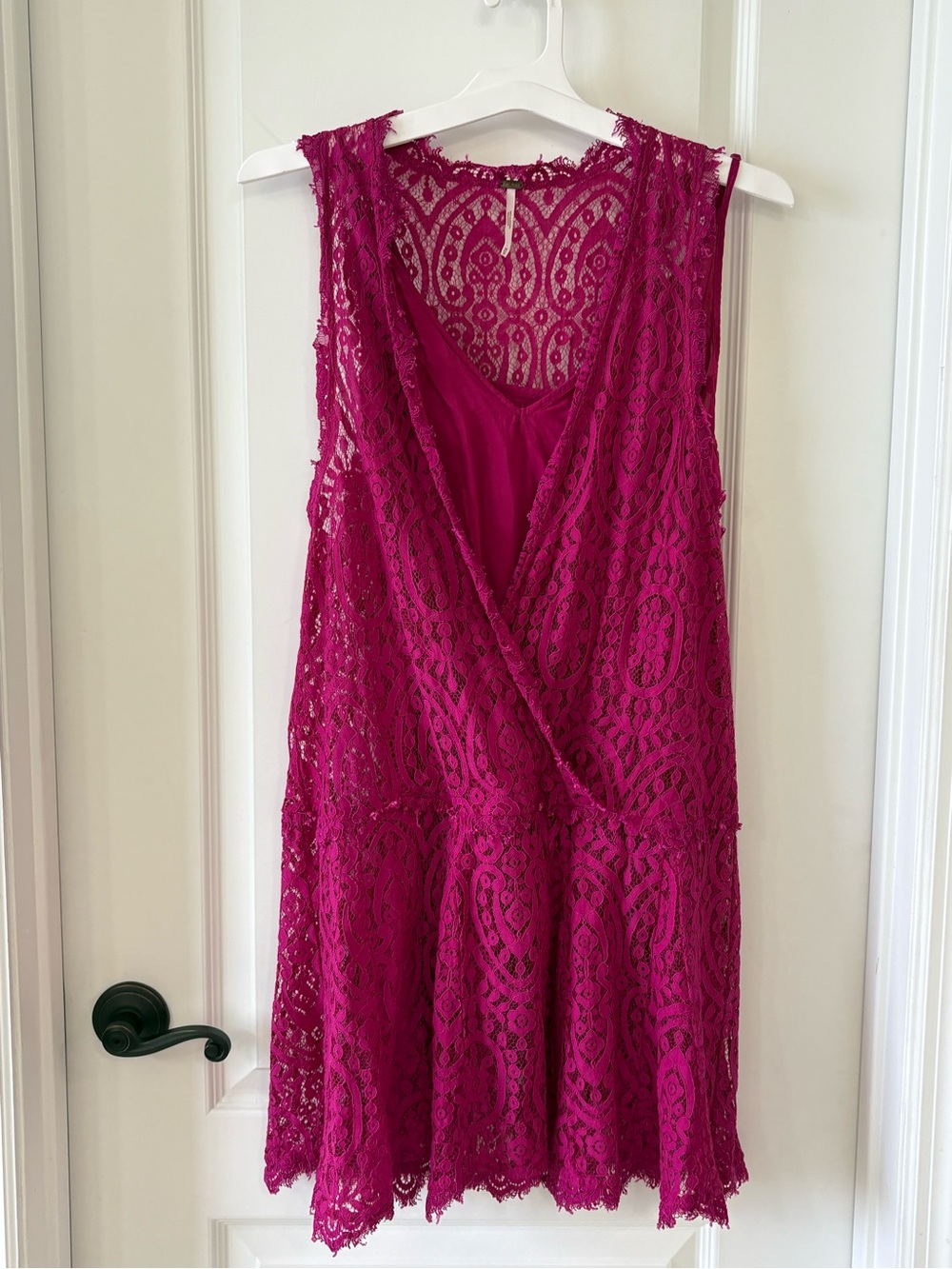 Free People Magenta Lace Faux Wrap Dress Women's Medium Sleeveless Boho Romantic